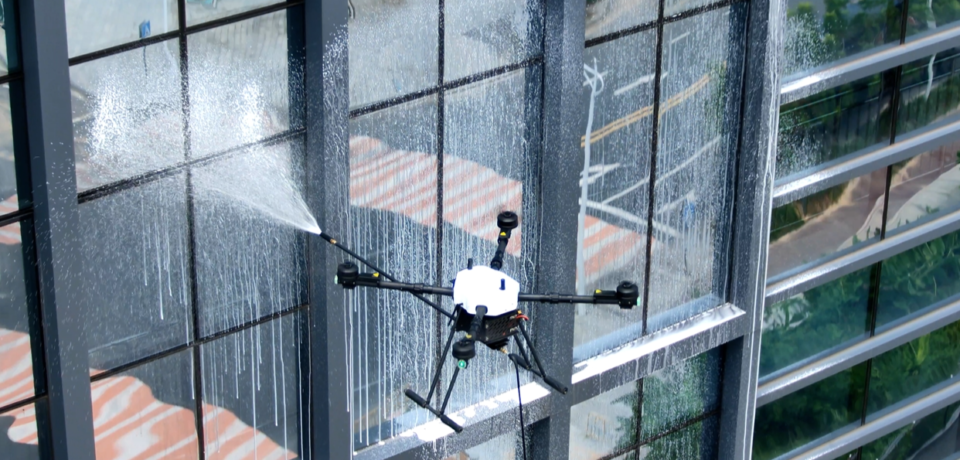 Drone cleaning building 1